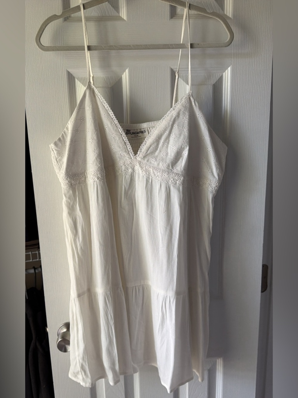No Boundaries White Eyelet Lace Spaghetti Strap Dress